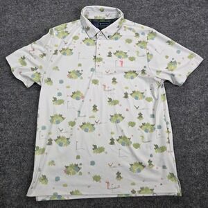 William Murray Polo Shirt Mens Medium White Cactus Golf Performance Print Desert